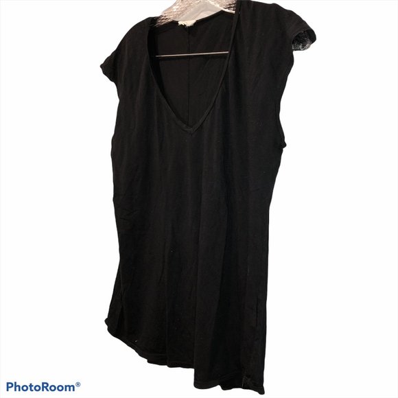 FRAME Denim black tissue cotton v-neck cap sleeve FESTIVAL WEAR - Picture 1 of 3